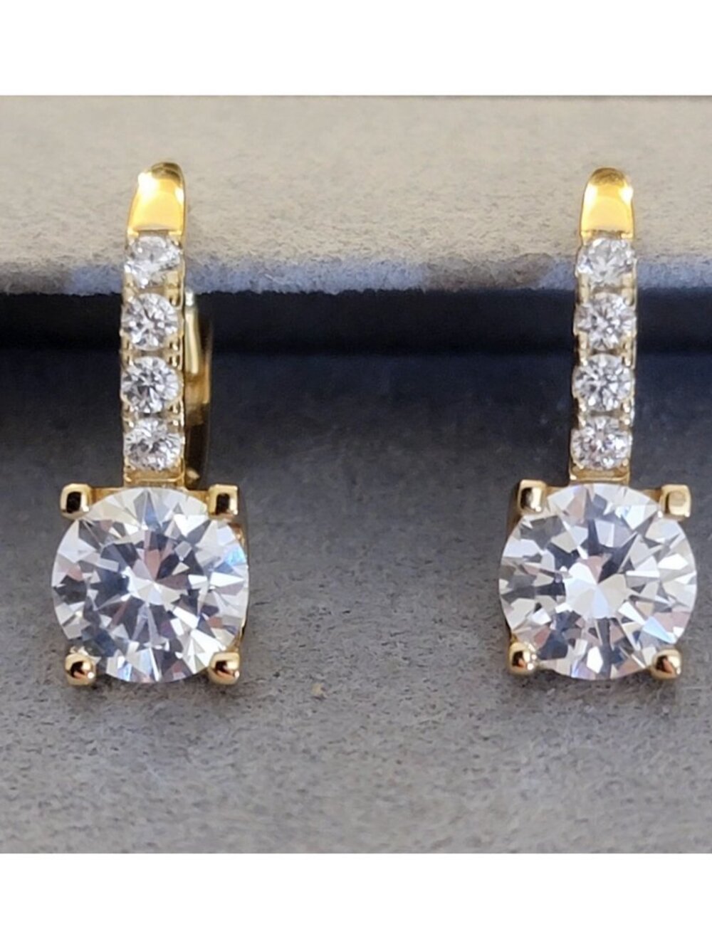 925 Sterling Silver Gold Plated CZ Leverback Drop Earrings 1CTTW NWT